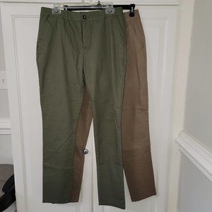 Set of 2 - 33x32 Asos Design Button Fly Chinos Pants Green Khaki